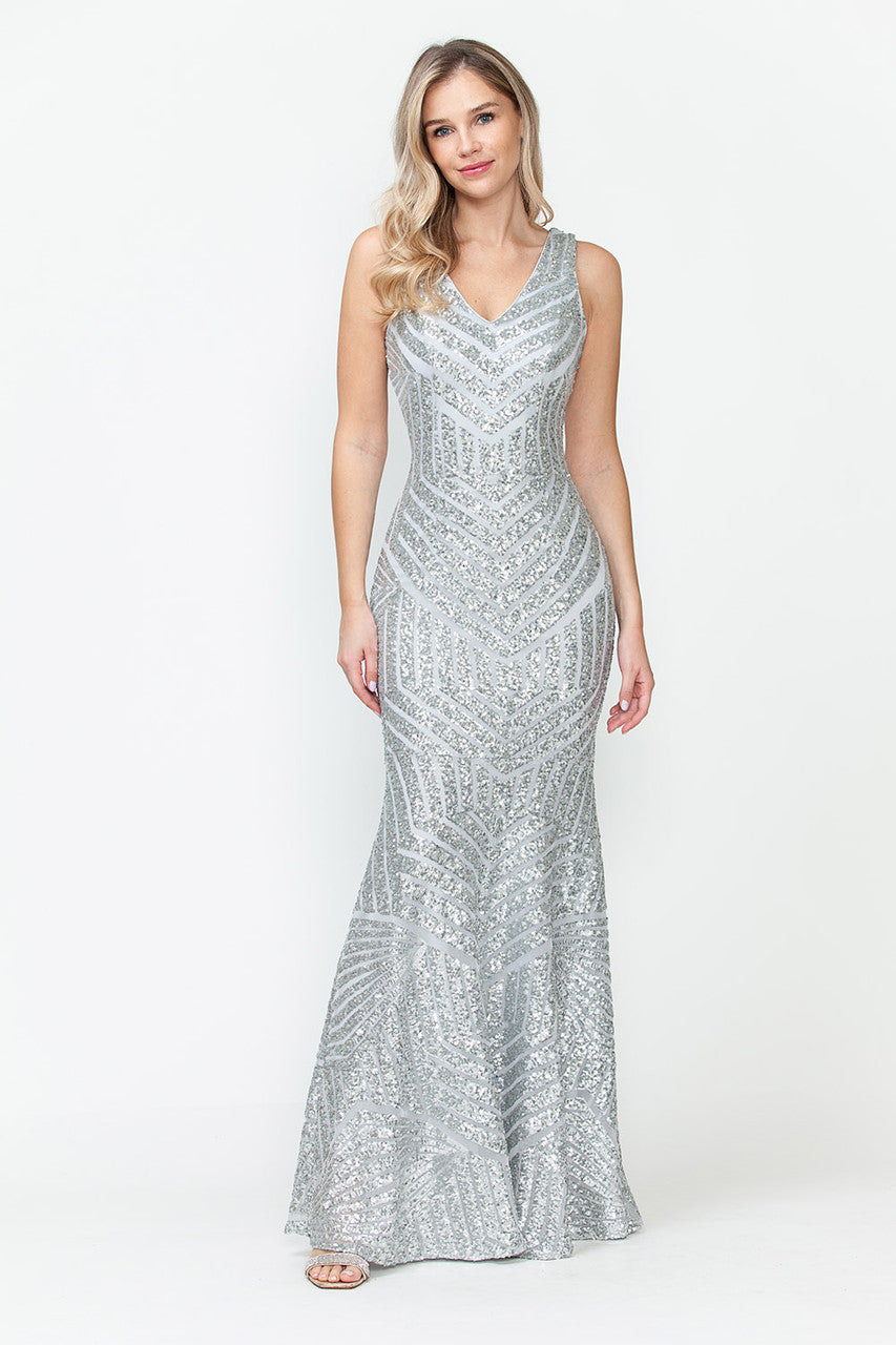 Sequin Print V-Neck Mermaid Dress by Lenovia 5150