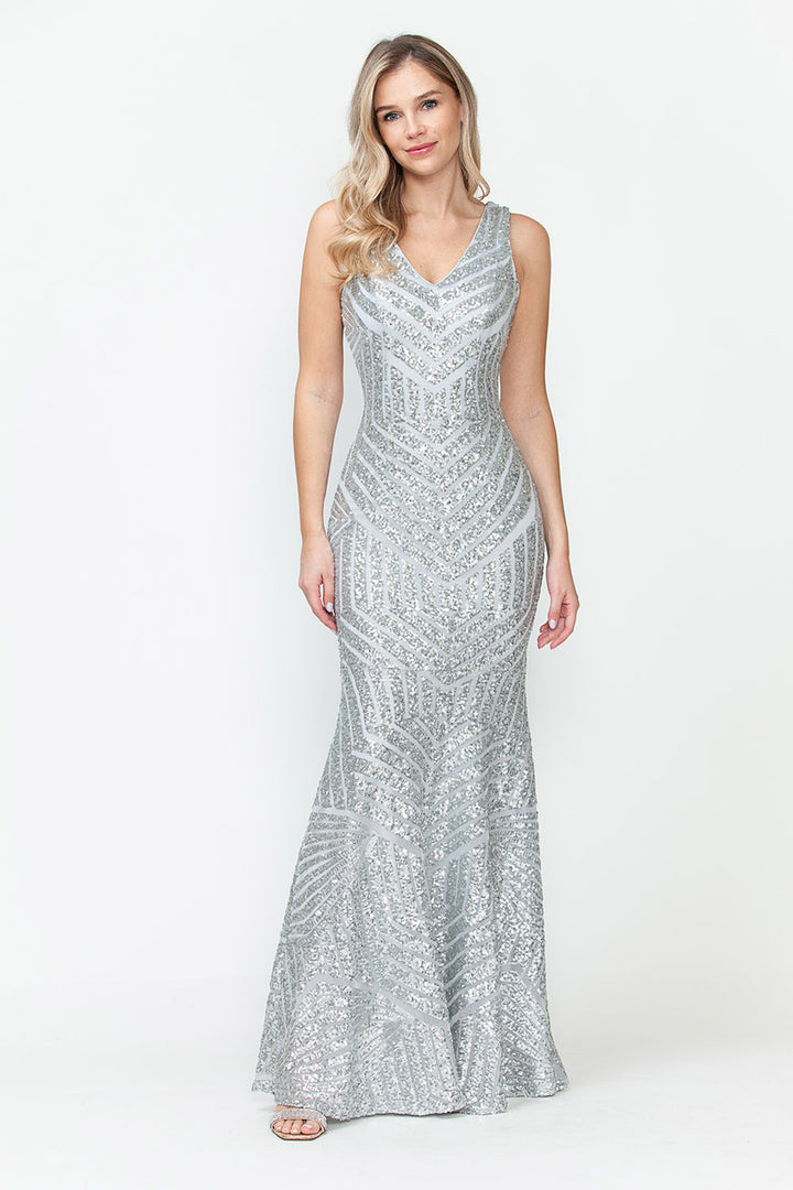 Sequin Print V-Neck Mermaid Dress by Lenovia 5150