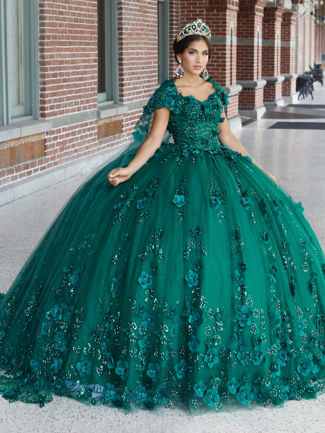 3D Butterfly Cape Quinceanera Dress by House of Wu 26046