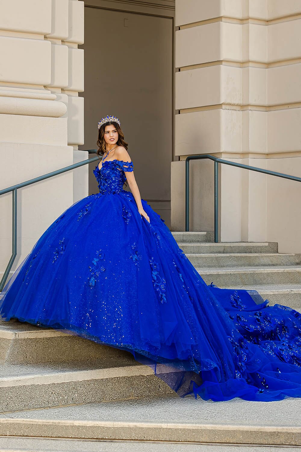 Ball Gown Royal Blue Dress Off The Shoulder 3D Butterfly Off