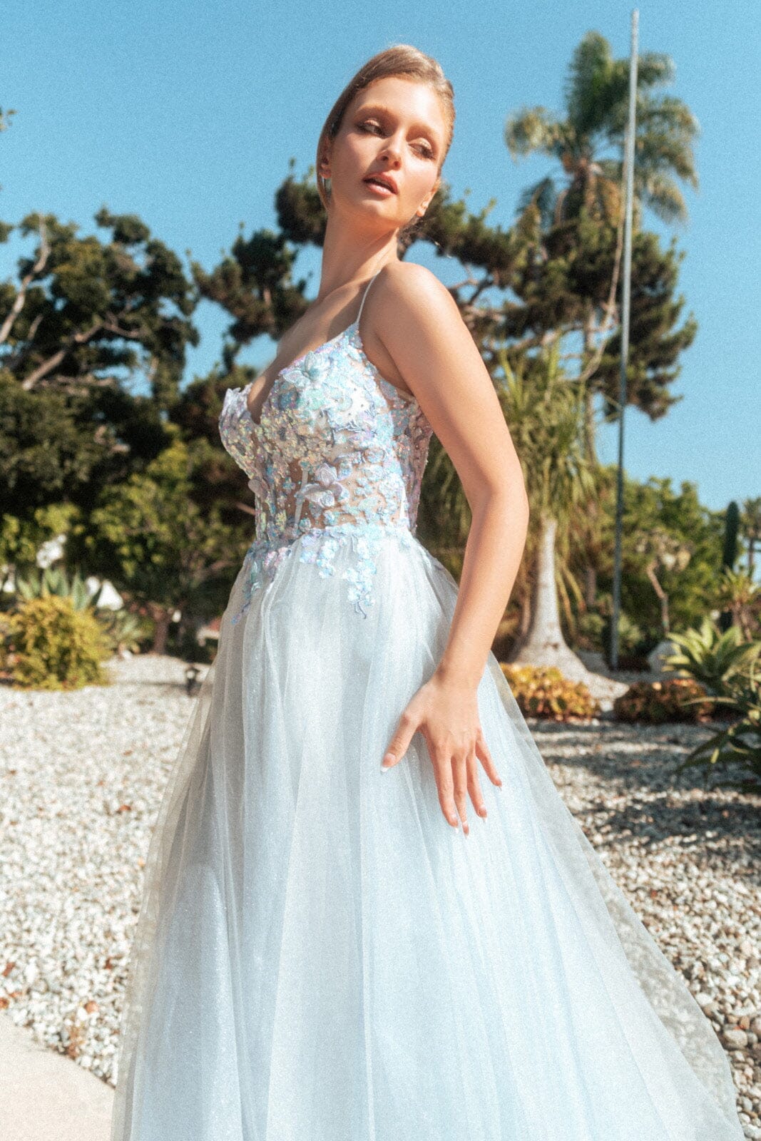 3D Butterfly Sleeveless Corset A-line Gown by GLS Gloria GL3265