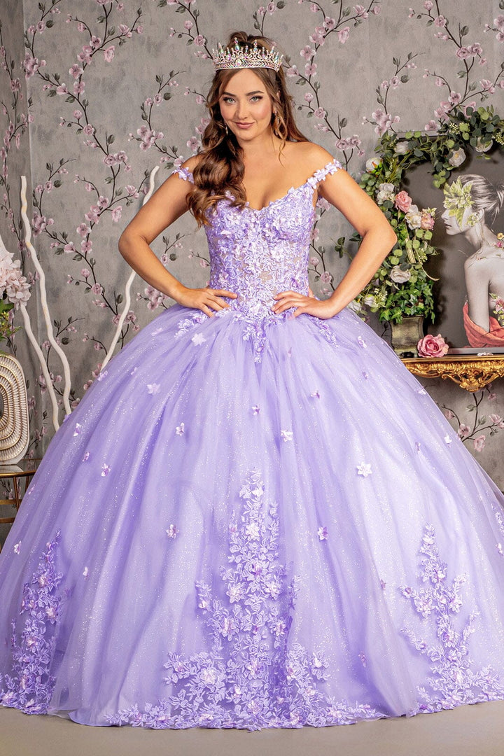 3D Floral Off Shoulder Corset Ball Gown by GLS Gloria GL3302