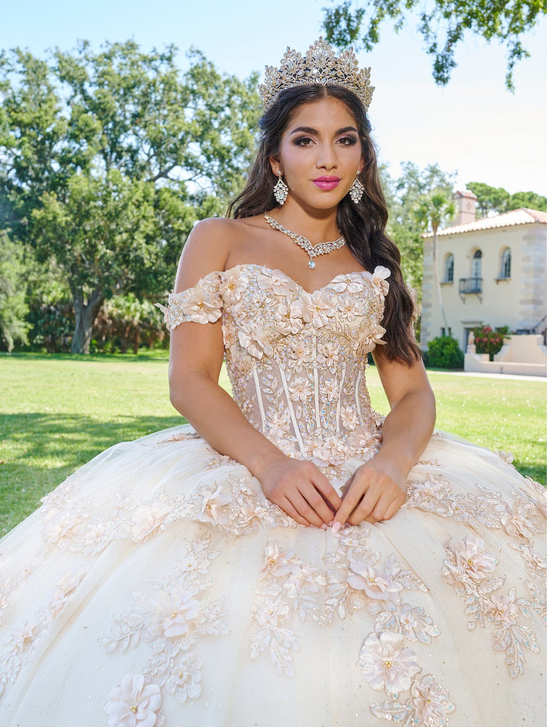 3D Floral Off Shoulder Quinceanera Dress by House of Wu 26073