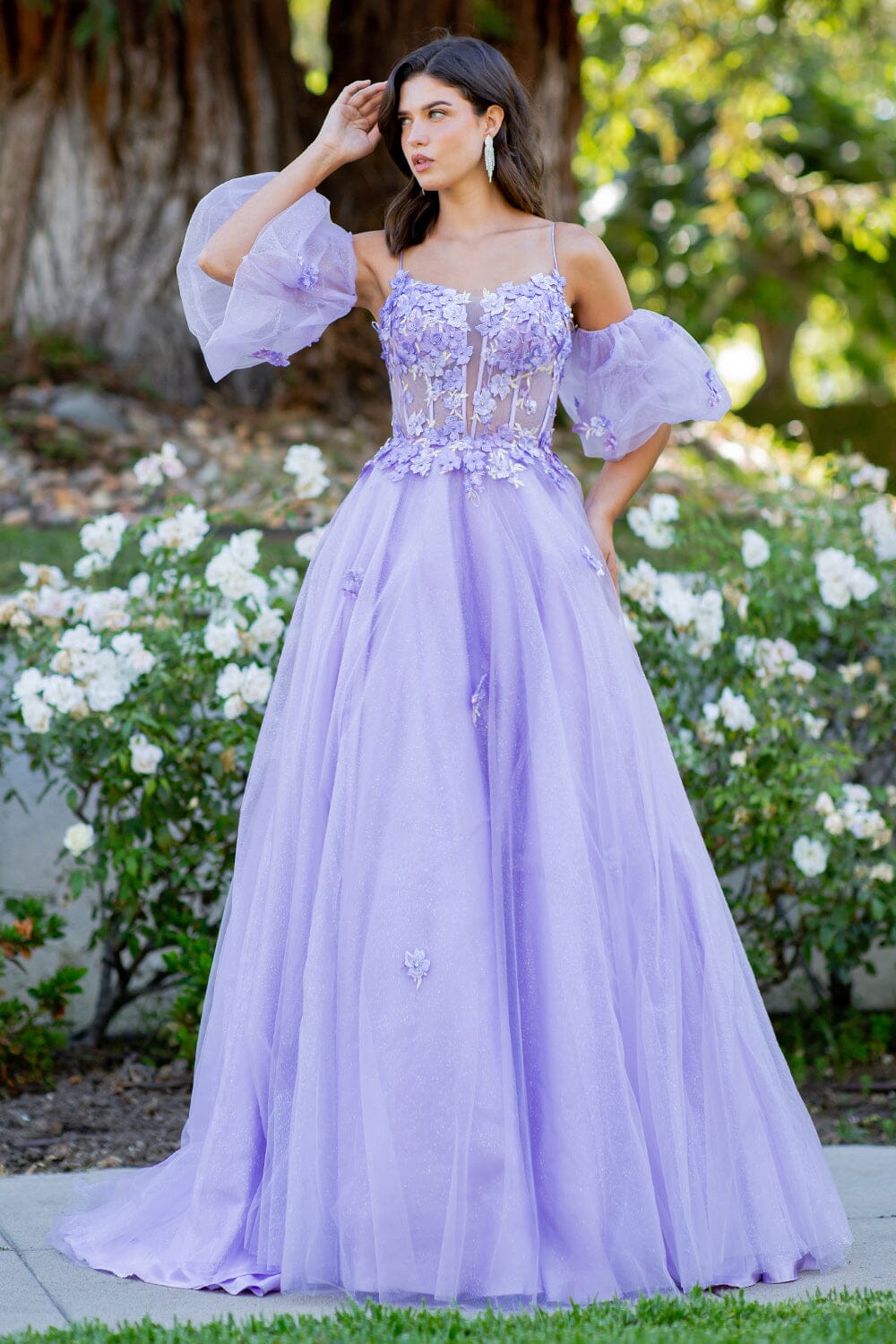 3D Floral Puff Sleeve A-line Gown by Cinderella Couture 8130J 3D Floral Puff Sleeve A-line Gown by Cinderella Couture 8130J