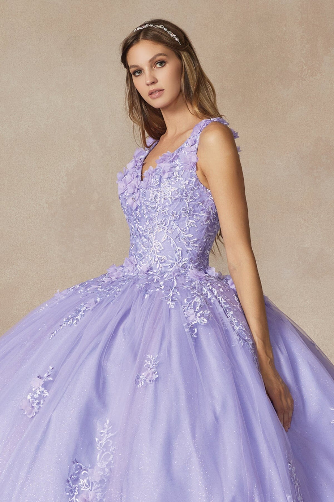 3D Floral Sleeveless Ball Gown by Juliet 1437