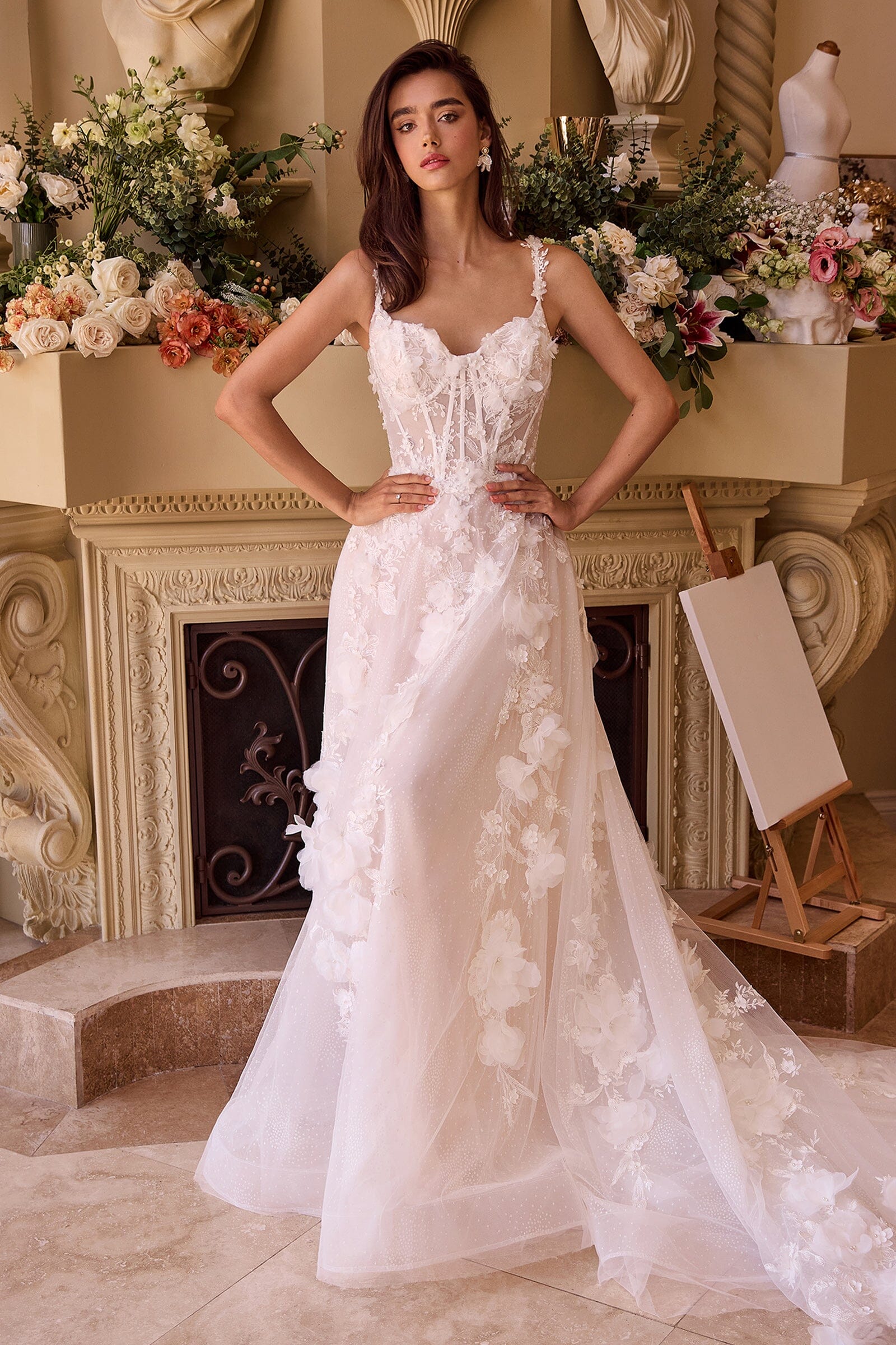 3D Floral Sleeveless Bridal Gown by Ladivine WL045 – ABC Fashion
