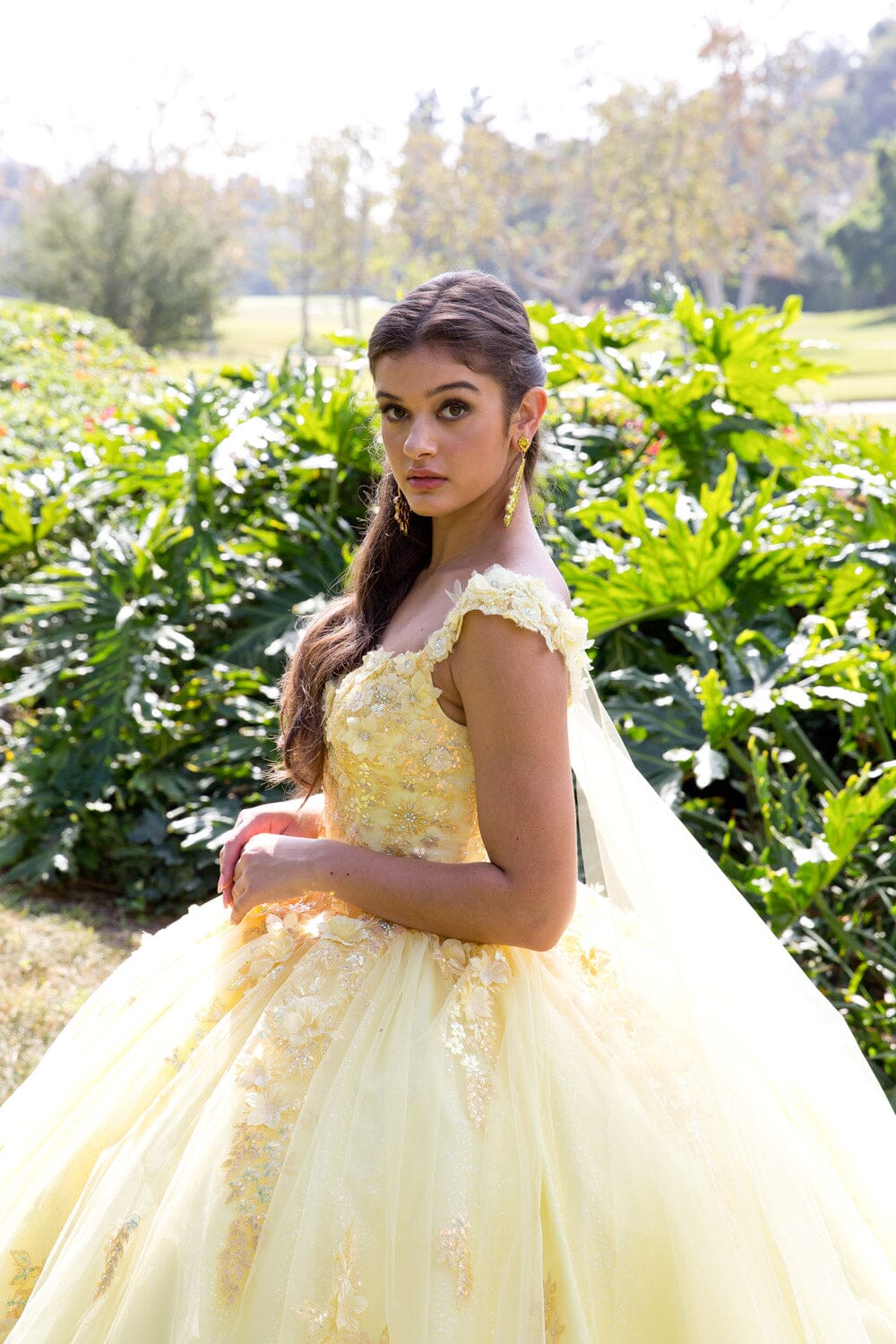 3D Floral Sleeveless Cape Ball Gown by Petite Adele PQ1009