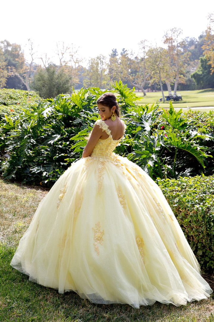 3D Floral Sleeveless Cape Ball Gown by Petite Adele PQ1009