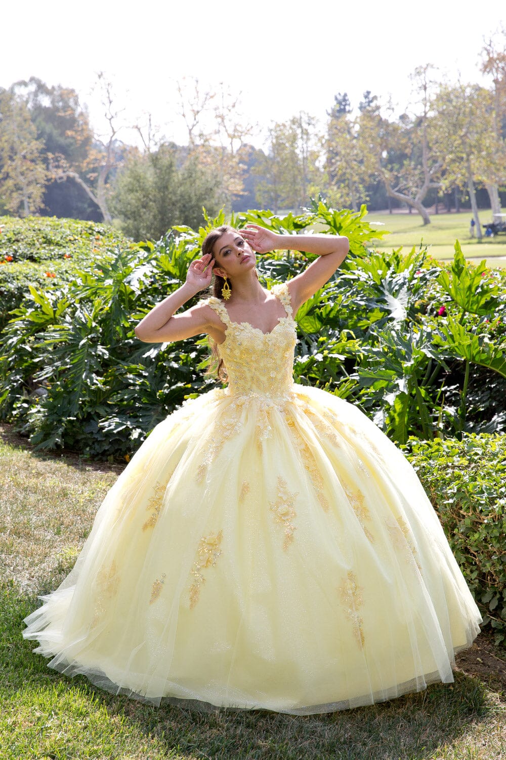 3D Floral Sleeveless Cape Ball Gown by Petite Adele PQ1009