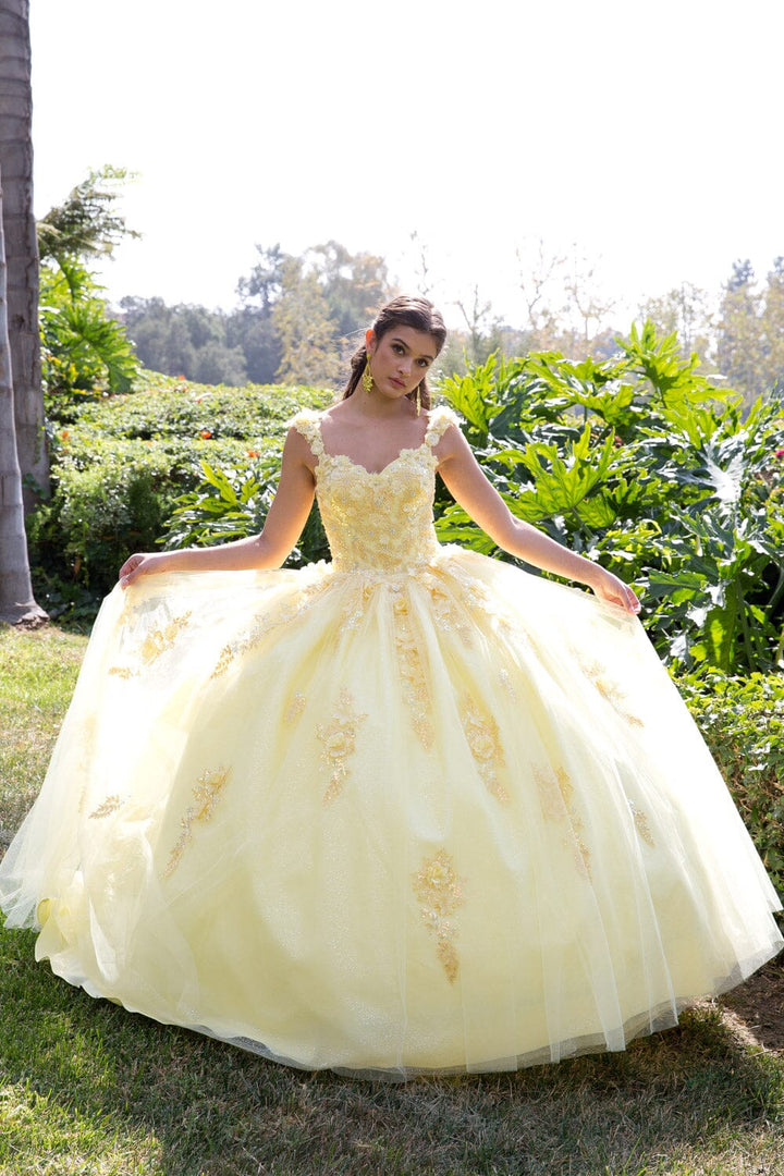 3D Floral Sleeveless Cape Ball Gown by Petite Adele PQ1009