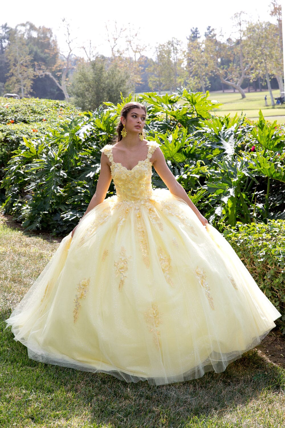 3D Floral Sleeveless Cape Ball Gown by Petite Adele PQ1009