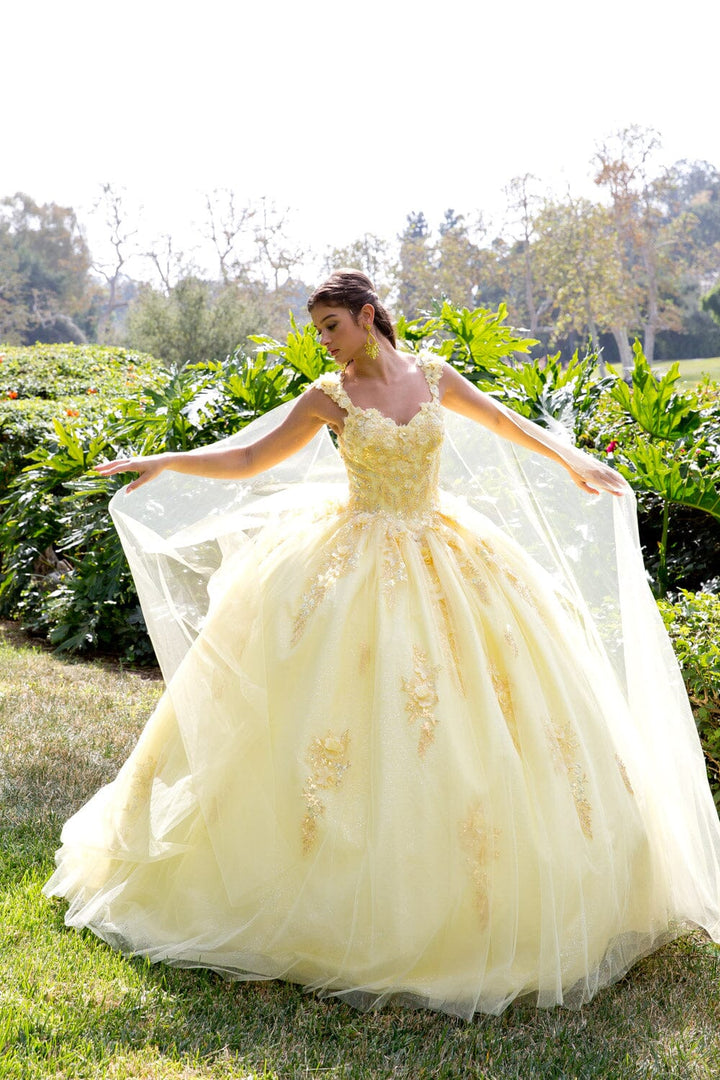 3D Floral Sleeveless Cape Ball Gown by Petite Adele PQ1009