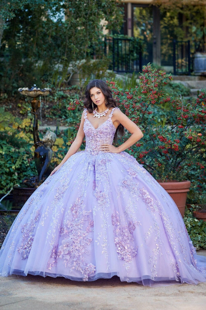 3D Floral Sleeveless Corset Ball Gown by Petite Adele PQ1048