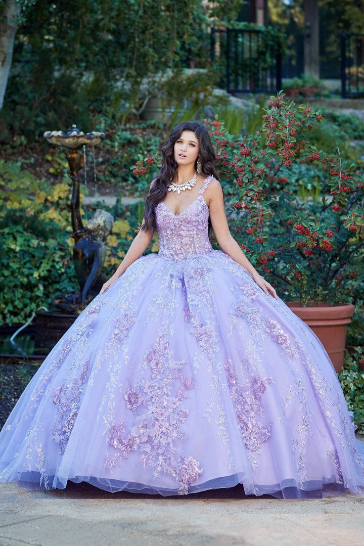 3D Floral Sleeveless Corset Ball Gown by Petite Adele PQ1048