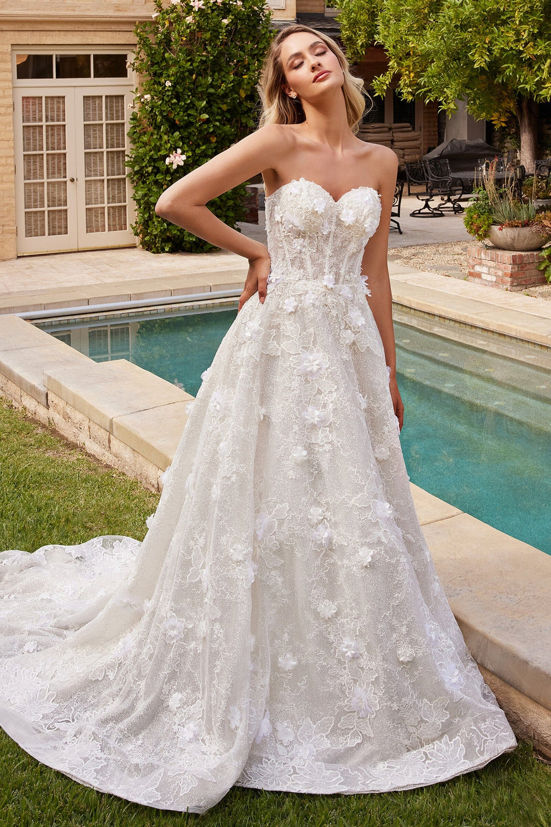 3D Floral Wedding Ball Gown by Ladivine CD860W - Outlet
