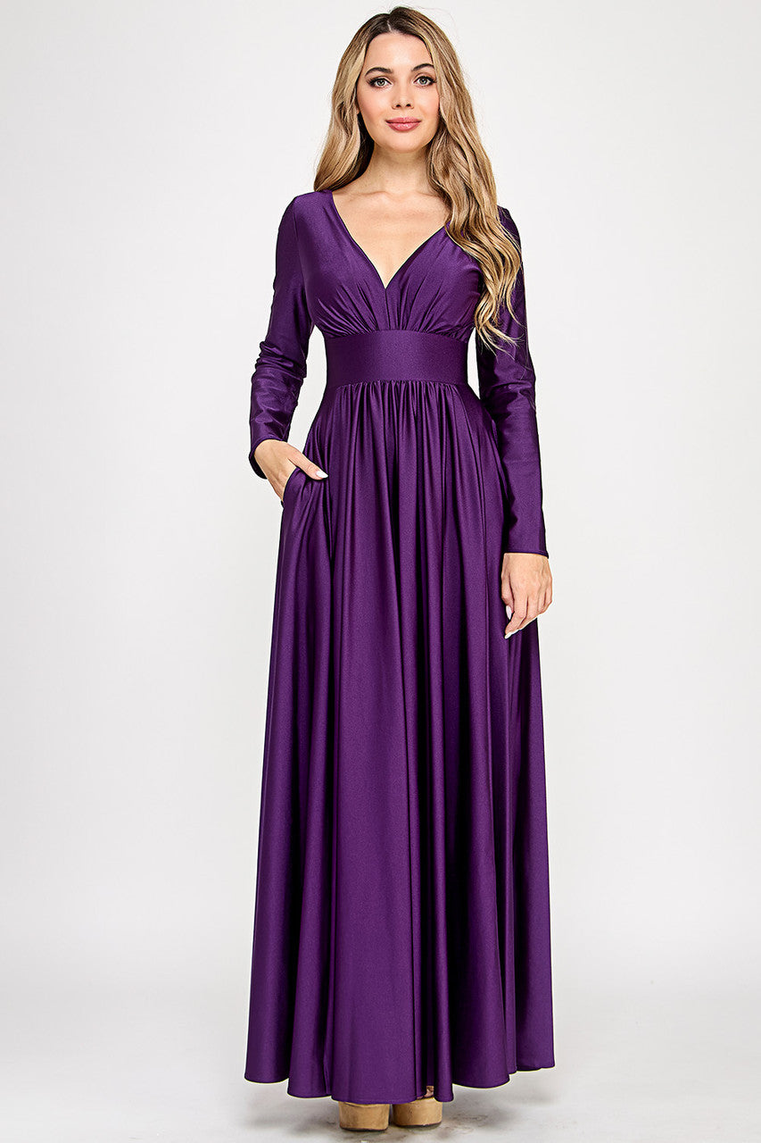 Long Sleeve A-line Slit Gown by Lenovia 5231