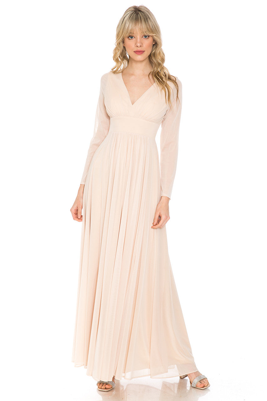 Long Sleeve V-Neck A-line Gown by Lenovia 5234