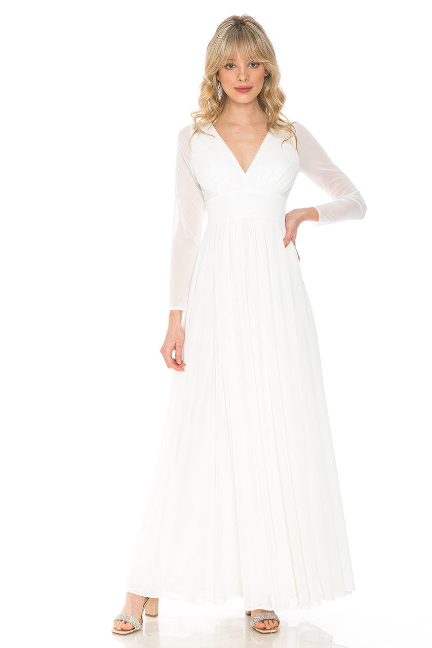Long Sleeve V-Neck A-line Gown by Lenovia 5234