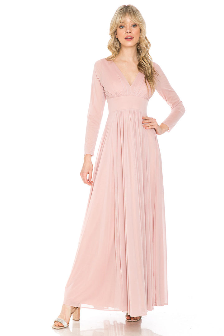 Long Sleeve V-Neck A-line Gown by Lenovia 5234