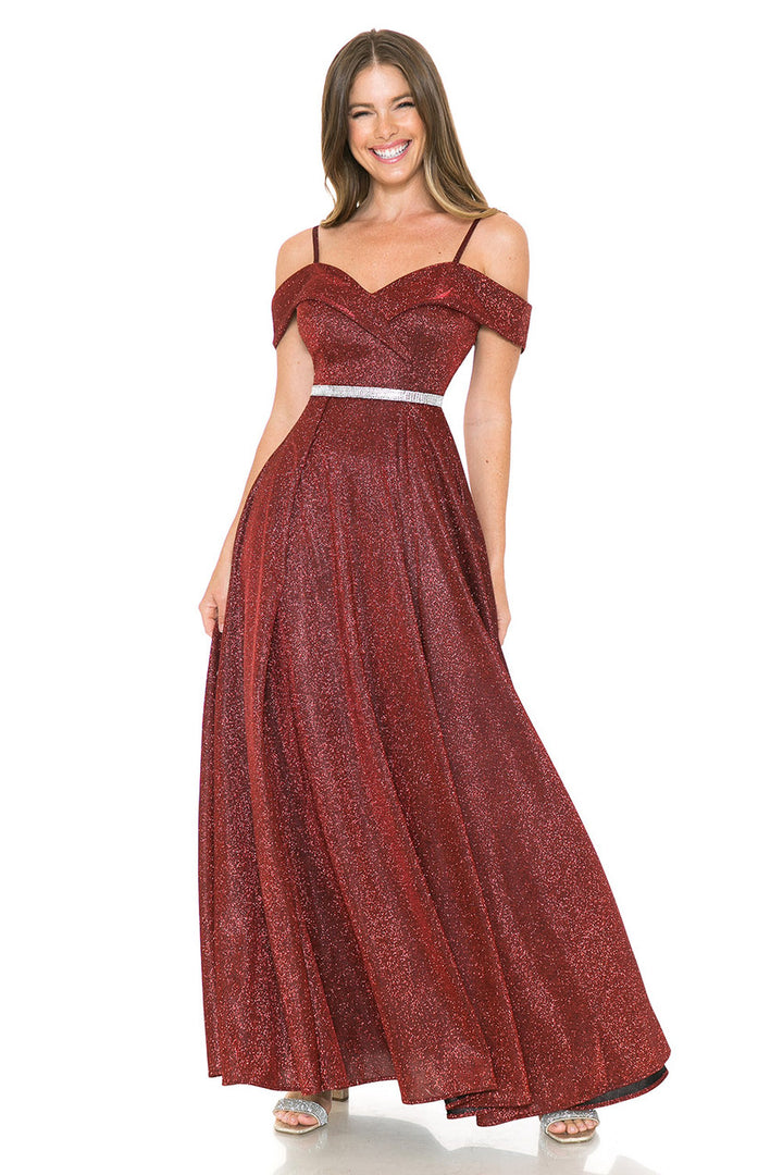 Metallic Cold Shoulder A-line Gown by Lenovia 5236