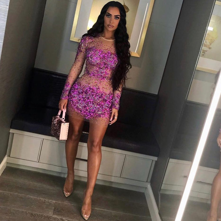 Beaded Sheer Long Sleeve Cocktail Dress by Jovani 47598