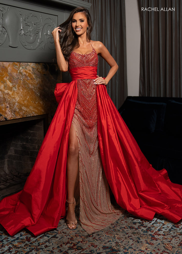 Beaded Sleeveless Overskirt Gown by Rachel Allan 50330
