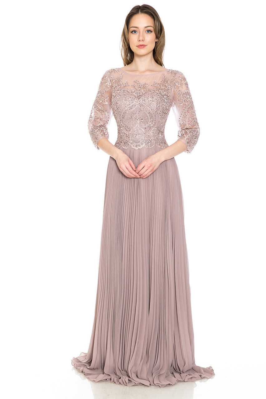 Chiffon 3/4 Sleeve A-line Gown by Lenovia 8145