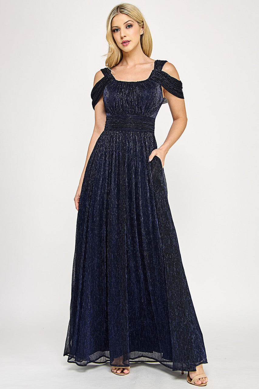 Metallic Cold Shoulder A-line Gown by Lenovia 5327