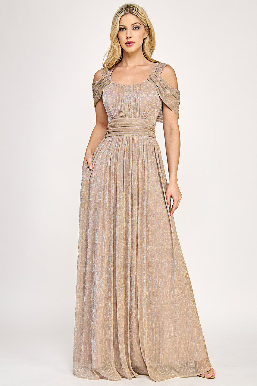 Metallic Cold Shoulder A-line Gown by Lenovia 5327