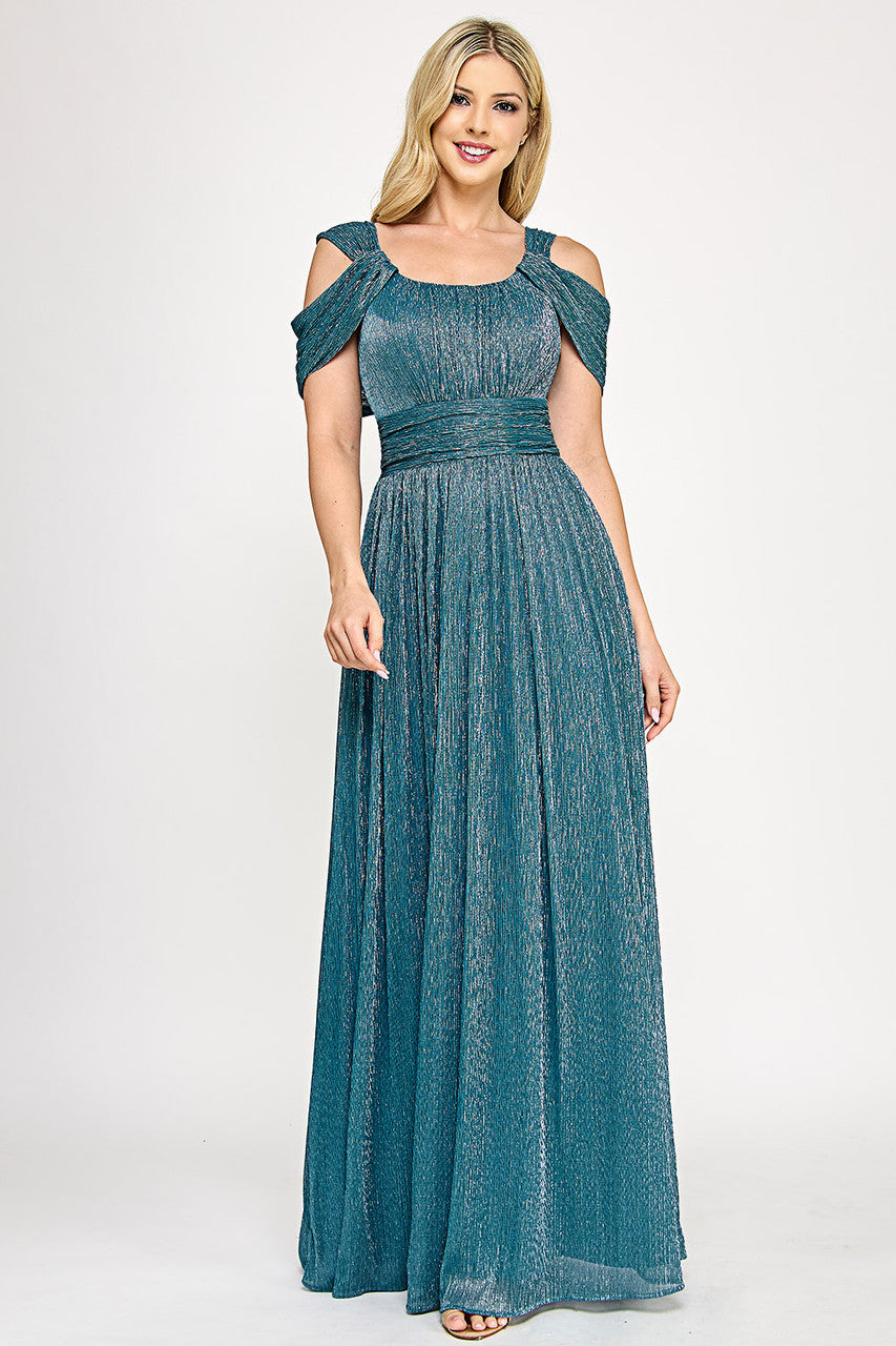 Metallic Cold Shoulder A-line Gown by Lenovia 5327