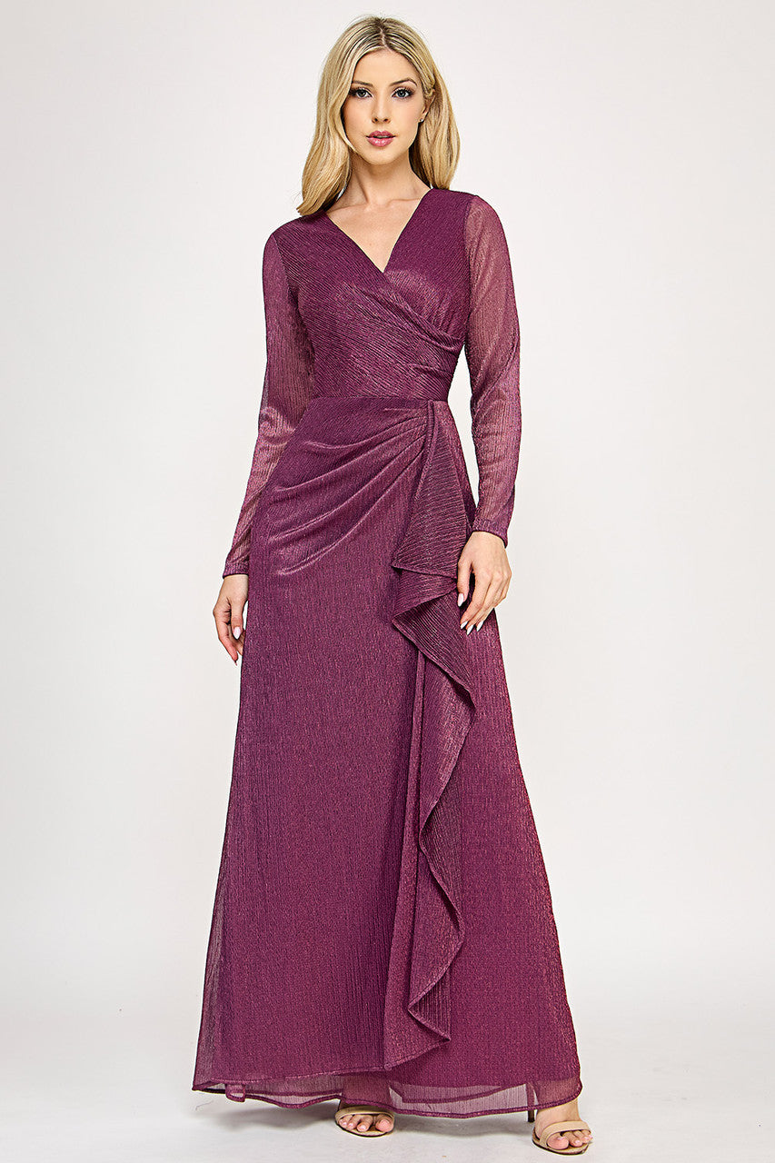 Metallic Fitted Long Sleeve Gown by Lenovia 5324