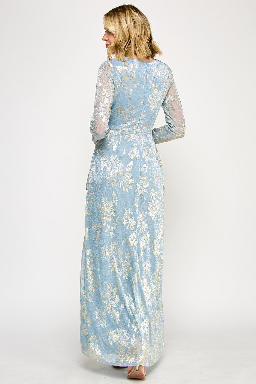 Metallic Print Long Sleeve Gown by Lenovia 5333