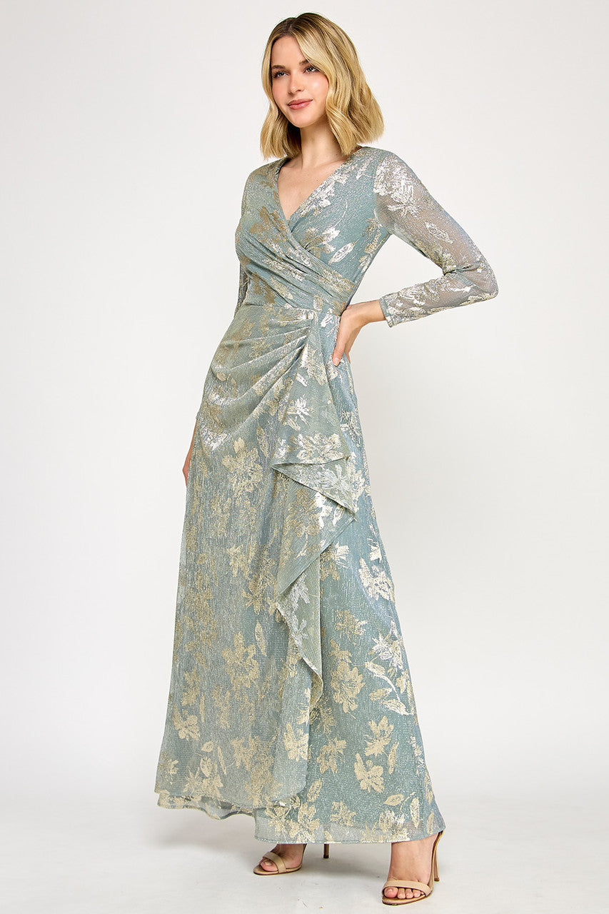 Metallic Print Long Sleeve Gown by Lenovia 5333