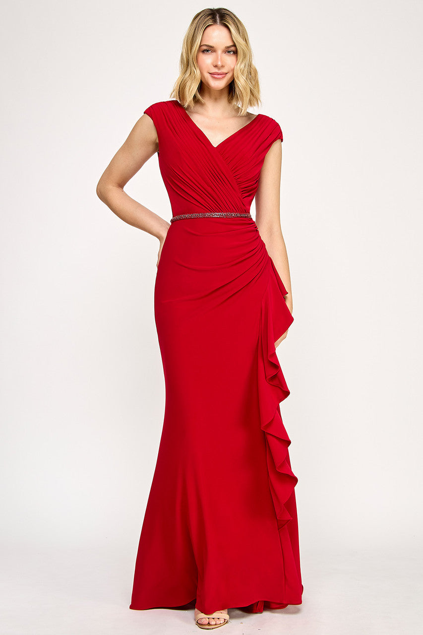 Ruffled Fitted Short Sleeve Gown by Lenovia 8374