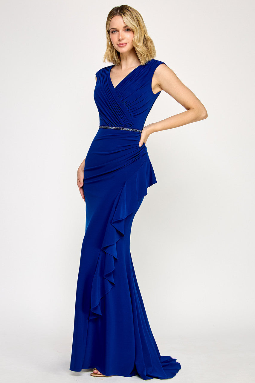 Ruffled Fitted Short Sleeve Gown by Lenovia 8374