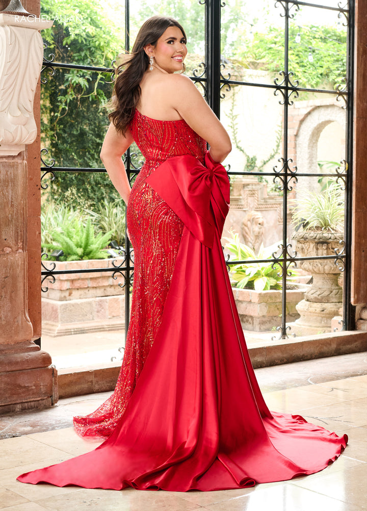 Fitted One Shoulder Slit Gown by Rachel Allan 70810