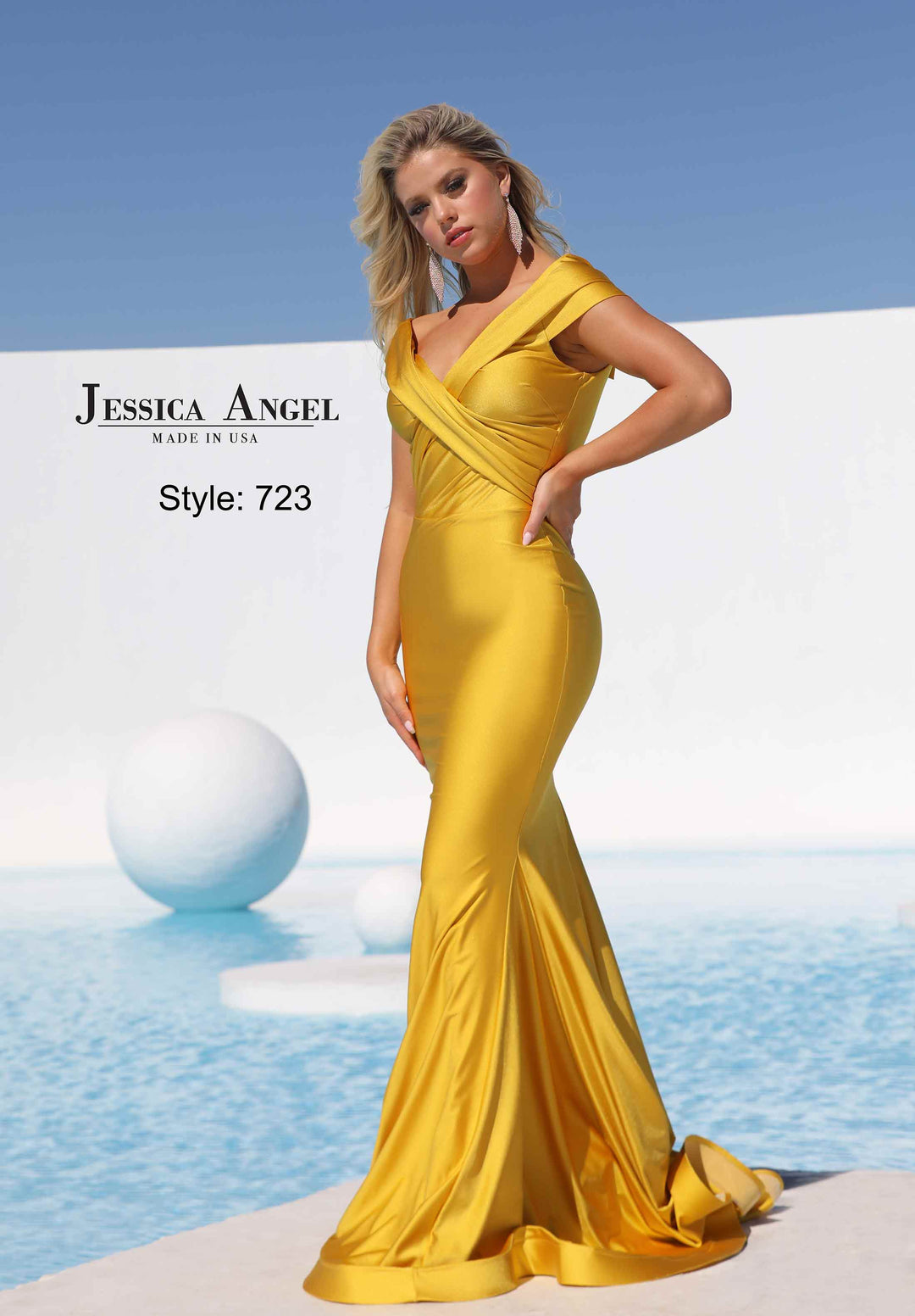 Jersey Fitted Off Shoulder Gown by Jessica Angel 723