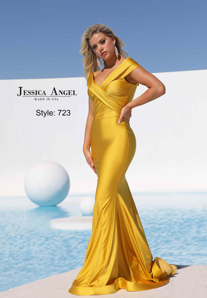 Jersey Fitted Off Shoulder Gown by Jessica Angel 723