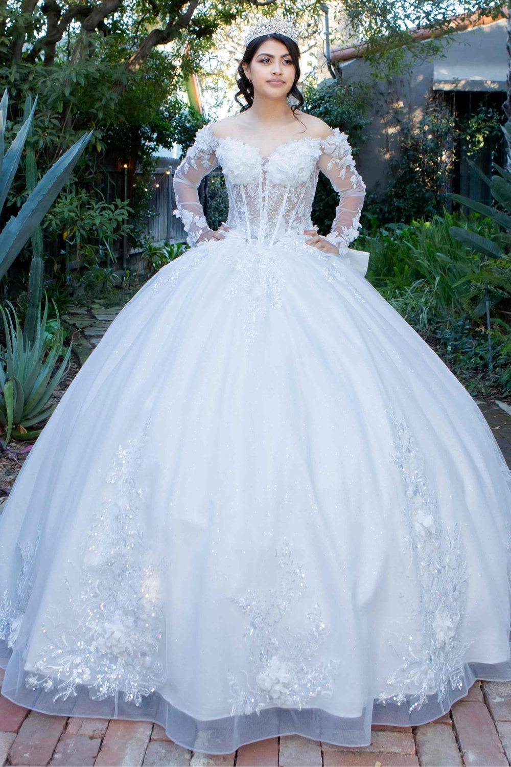 knee length dresses for ladies Puff Long Sleeve Embellished Ball Gown main image 1