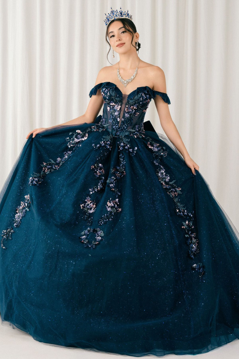navy blue cinderella dress Ladivine by Cinderella Divine Navy Pleated Satin Halter Fitted Slit Dr Unique Vintage