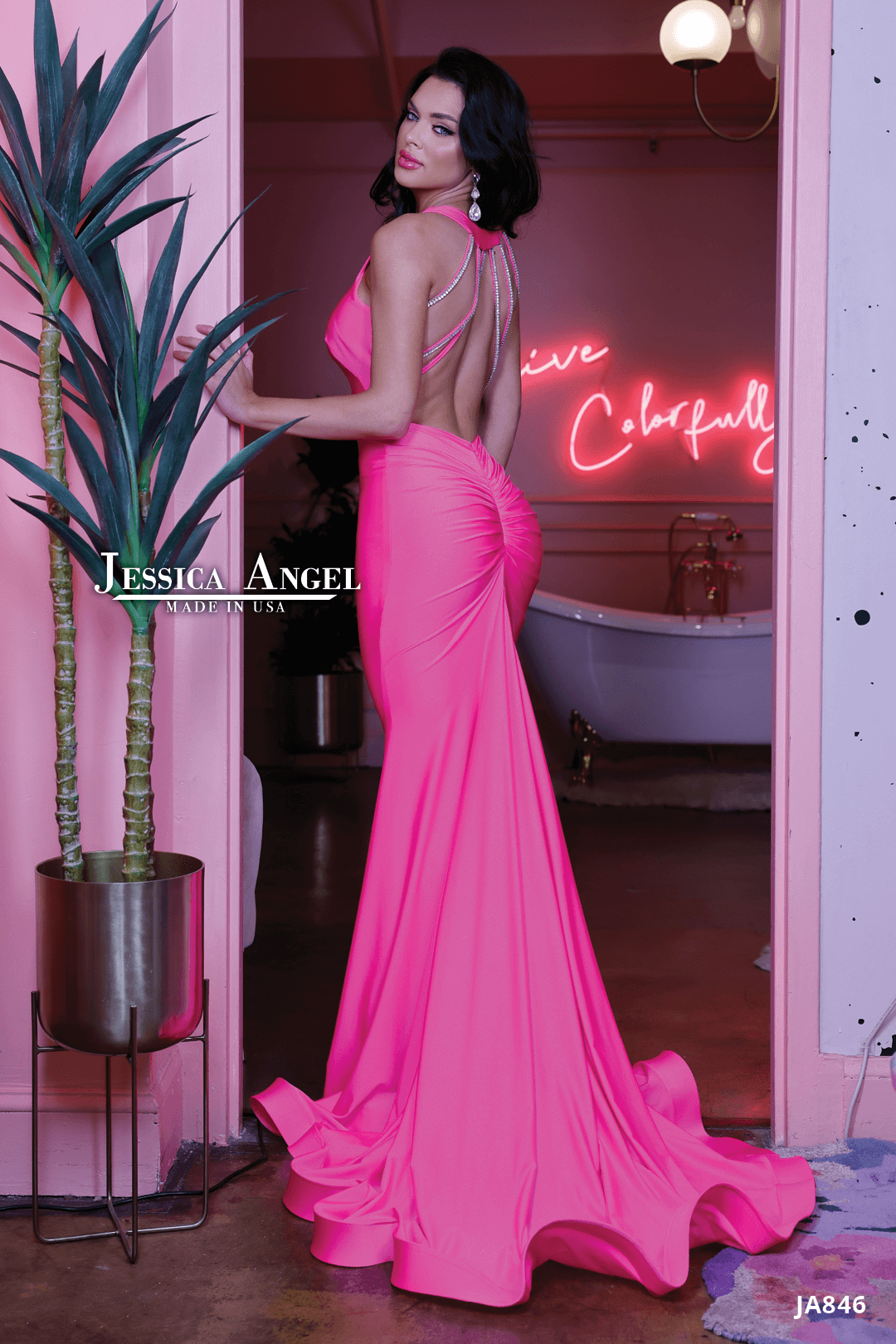 Jersey Fitted Halter Gown by Jessica Angel 846