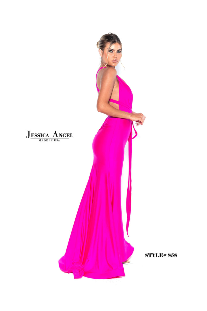 Jersey Fitted Halter Gown by Jessica Angel 858