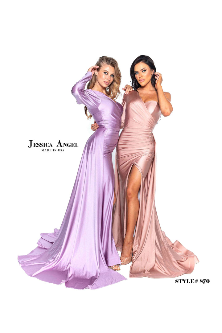Jersey One Shoulder Slit Gown by Jessica Angel 870