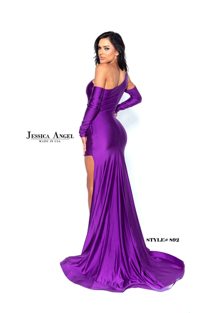 Jersey One Shoulder Slit Gown by Jessica Angel 892