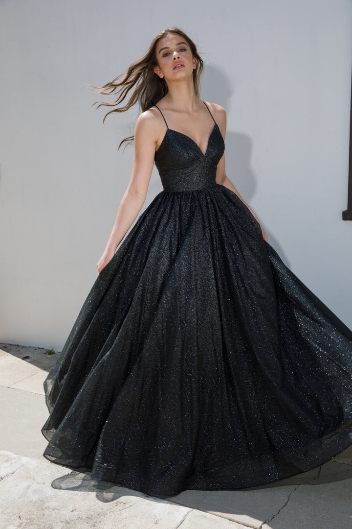 Glitter Strappy Back A-line Gown by Eureka 9009
