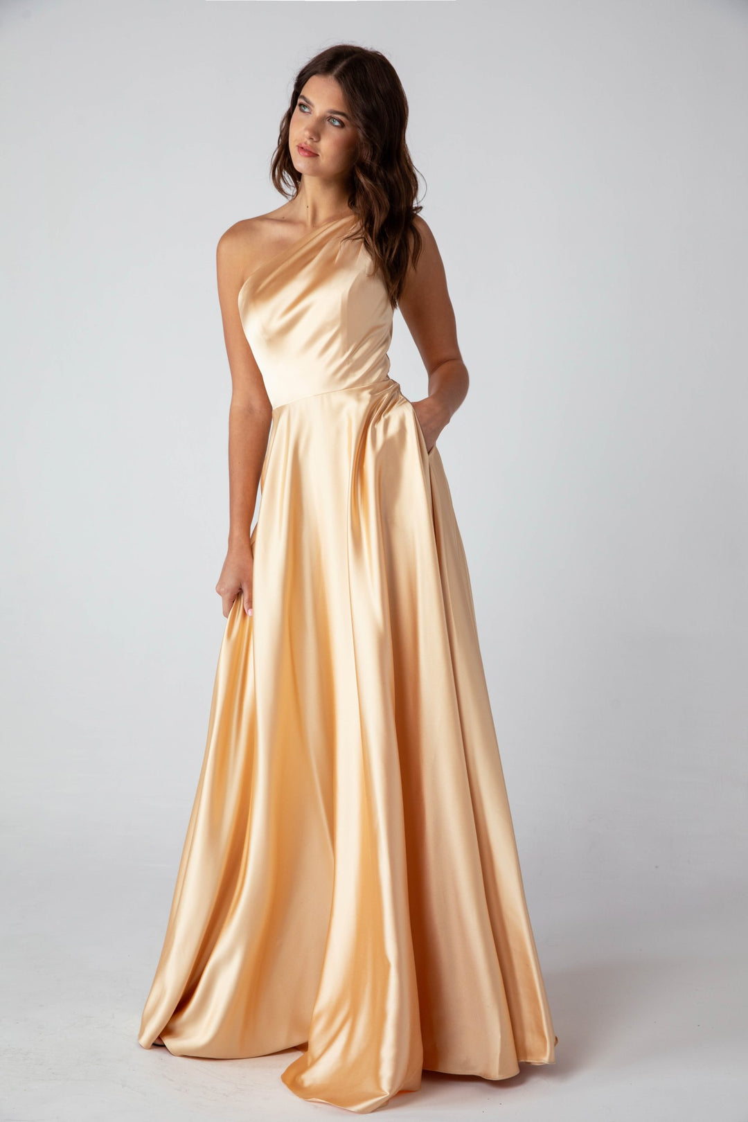 Satin One Shoulder A-line Gown by Eureka 9025