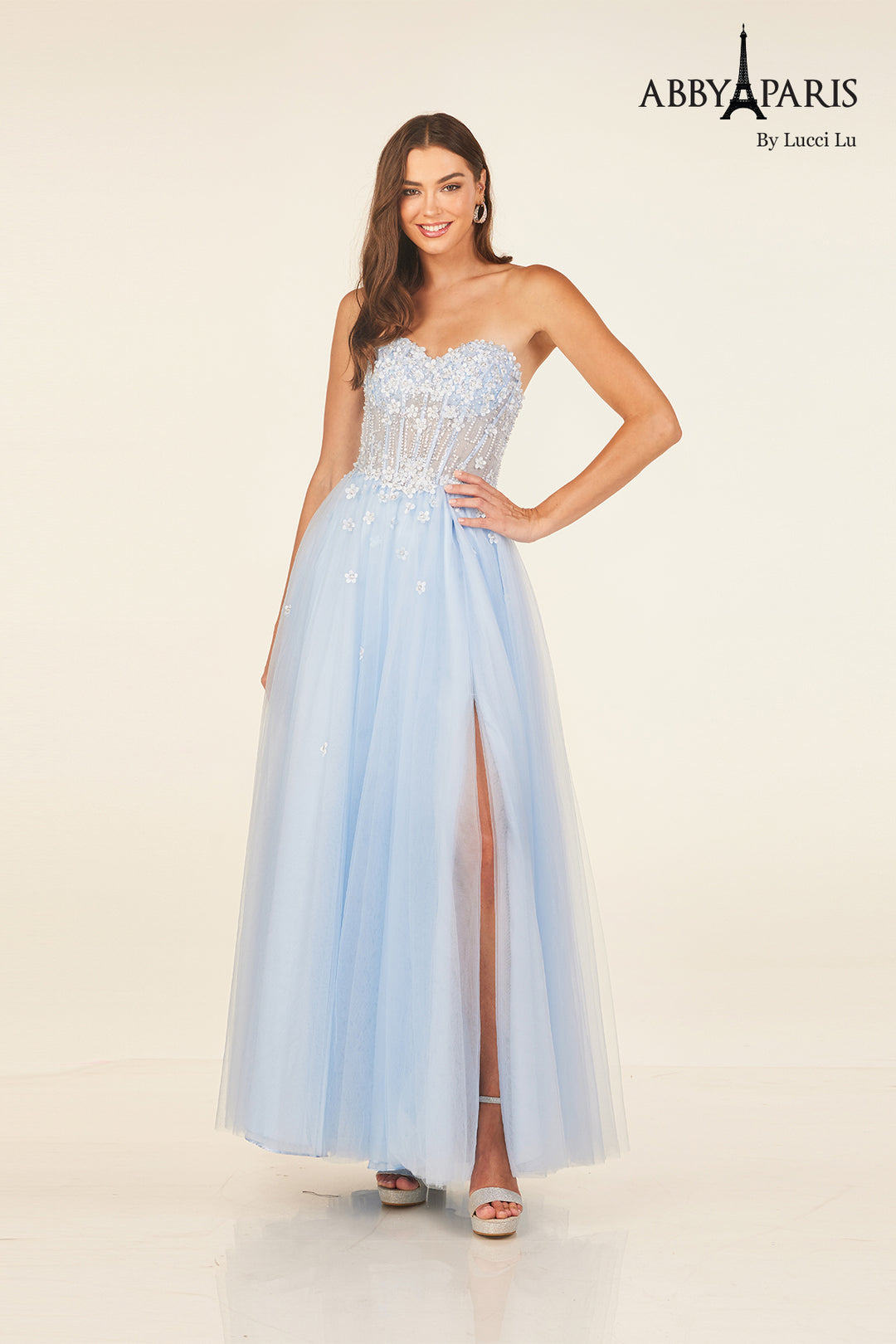 Beaded Strapless A-line Gown by Abby Paris 90338