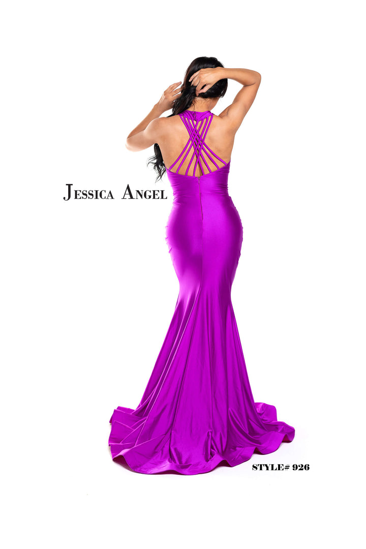 Jersey Fitted Halter Slit Gown by Jessica Angel 926