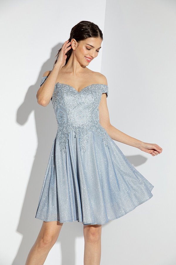 Glitter Short Off Shoulder A-line Dress by Eureka 9366