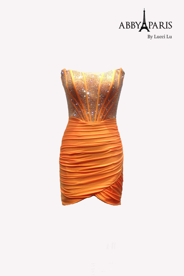 Beaded Short Strapless Dress by Abby Paris 94162